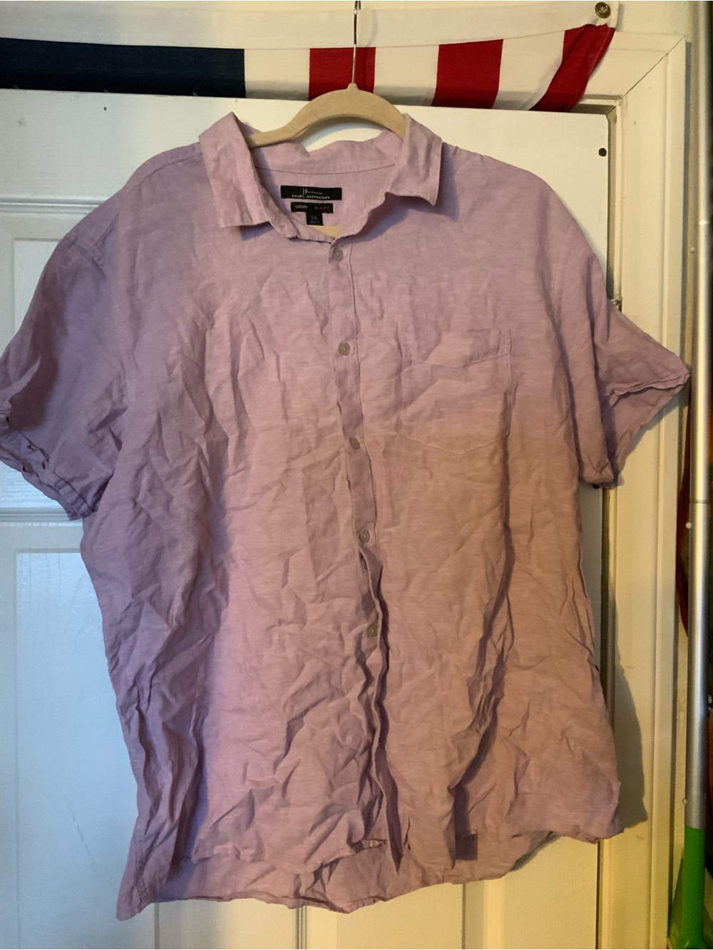 Marc Anthony Light Purple Short-Sleeve Linen Button-Down Shirt